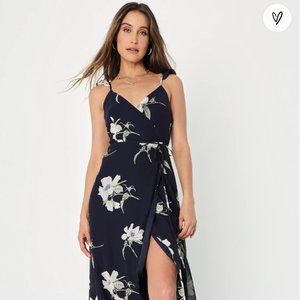 All Mine Navy Blue Floral Print High-Low Wrap Dress Size Small